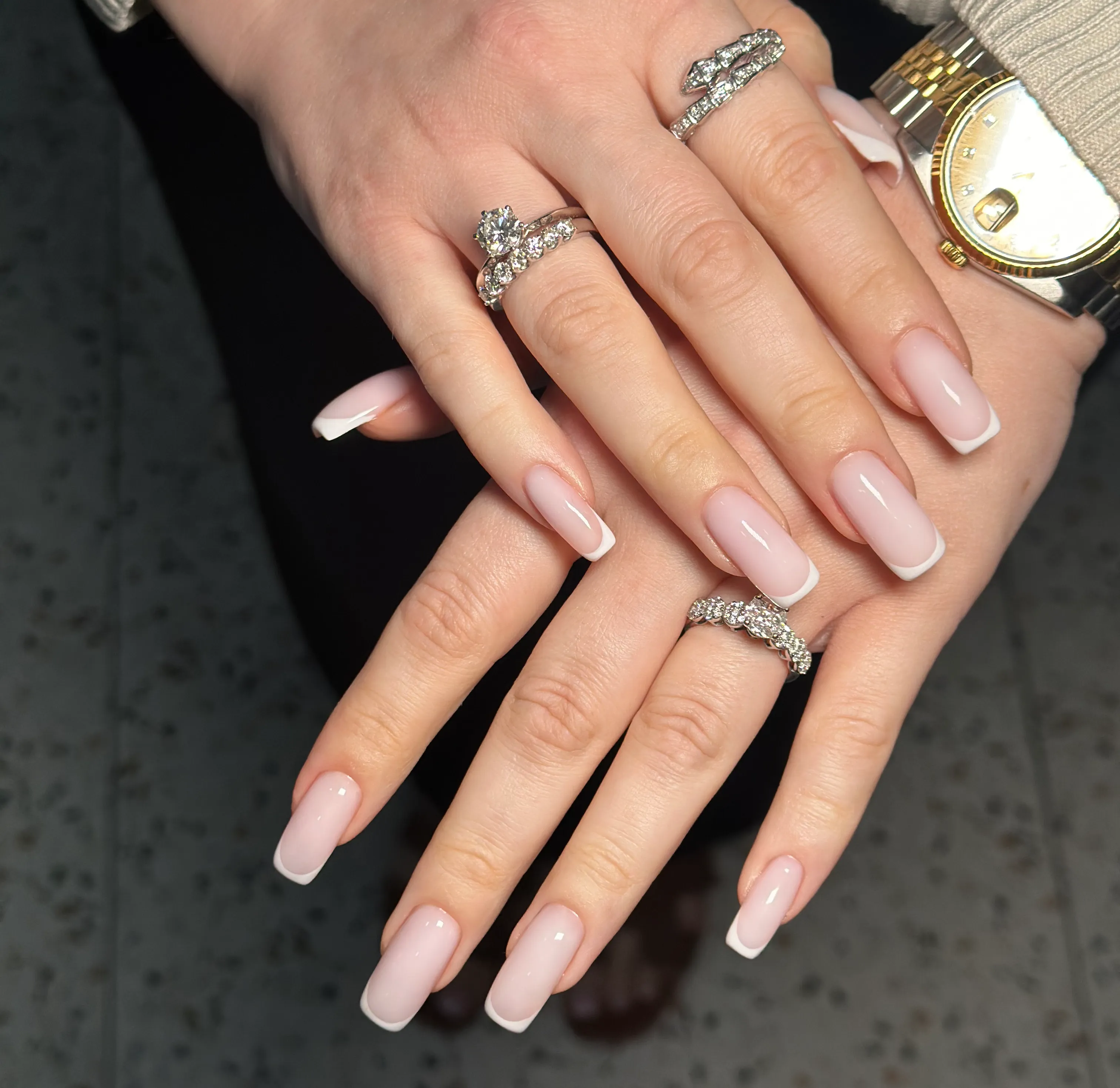 Classic French gelish on square nails